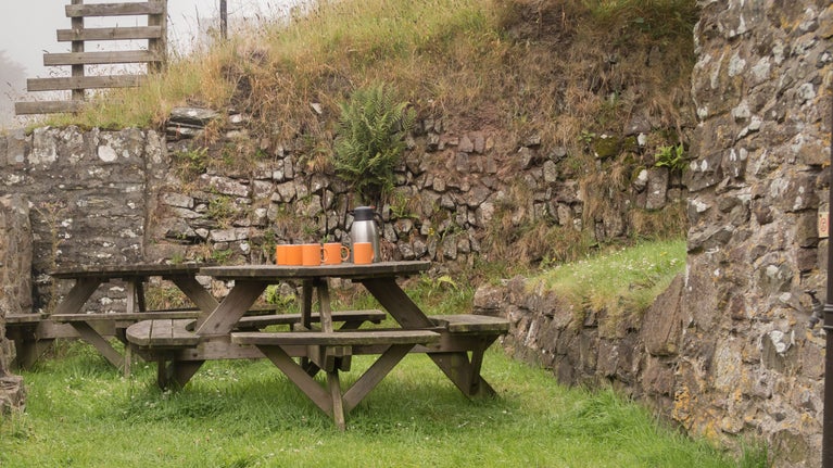 Picnic tables at Exmoor Bunkhouse, Devon